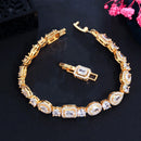 Pulseira Feminina de Moda para Festa e Casamento, Corrente com Elo de Forma Geométrica , Zircônia Cúbica, Cor Dourada B219