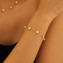 Conjunto de Joias à Prova d'Água em Aço Inoxidável Banho de Ouro 18k, Colar de Pérola Imitada com Pedra Natural, Pulseira de Temperamento YF3976