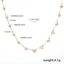 Conjunto de Joias à Prova d'Água em Aço Inoxidável Banho de Ouro 18k, Colar de Pérola Imitada com Pedra Natural, Pulseira de Temperamento YF3976