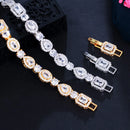 Pulseira Feminina de Moda para Festa e Casamento, Corrente com Elo de Forma Geométrica , Zircônia Cúbica, Cor Dourada B219