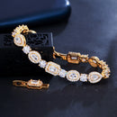 Pulseira Feminina de Moda para Festa e Casamento, Corrente com Elo de Forma Geométrica , Zircônia Cúbica, Cor Dourada B219