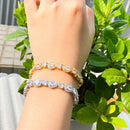 Pulseira Feminina de Moda para Festa e Casamento, Corrente com Elo de Forma Geométrica , Zircônia Cúbica, Cor Dourada B219