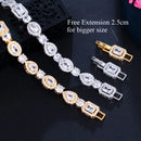 Pulseira Feminina de Moda para Festa e Casamento, Corrente com Elo de Forma Geométrica , Zircônia Cúbica, Cor Dourada B219