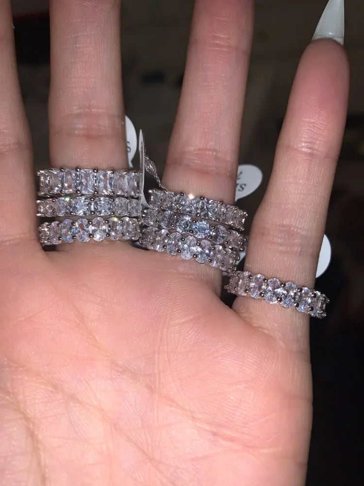 Anel Promessa Fashion Eternity em Prata Esterlina 925 com zircônia cúbica