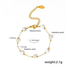 Conjunto de Joias à Prova d'Água em Aço Inoxidável Banho de Ouro 18k, Colar de Pérola Imitada com Pedra Natural, Pulseira de Temperamento YF3976