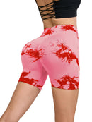 Calças de Fitness Femininas Sem Costura Tie Dye, Shorts Curtos Esportivos de Cintura Alta e Elevação de Quadril, Shorts Justo Sexy com Estampa de Pêssego