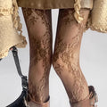 Meia-calça Vazadas em Renda e Tule com Fundo de Vime Meias Florais Mulher Sexy Collants Meia-fina de Moda