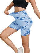 Calças de Fitness Femininas Sem Costura Tie Dye, Shorts Curtos Esportivos de Cintura Alta e Elevação de Quadril, Shorts Justo Sexy com Estampa de Pêssego