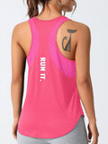Colete esportivo feminino com letras bordadas de secagem rápida, roupa esportiva em rede respirável