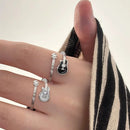 Anel de Guitarra com Nota Musical Joias Design Exclusivo Anéis Ajustáveis para Indicador Feminino Anel de Declaração