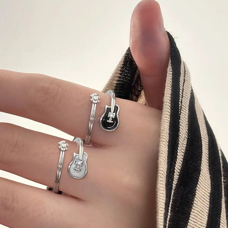 Anel de Guitarra com Nota Musical Joias Design Exclusivo Anéis Ajustáveis para Indicador Feminino Anel de Declaração