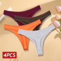 Conjunto 4 peças, Calcinha de algodão Sem costura Cintura baixa Tanga V-Cintura Cor sólida respirável Lingerie macia íntimos