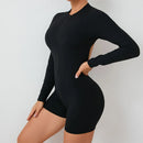 Macacão Feminino de Verão com Zíper Meio, Para Academia, Para Atividades ao Ar Livre, Respirável, Com Costas em V, Roupas de Treino, Levanta Bumbum, Conjunto Esportivo Para Mulher