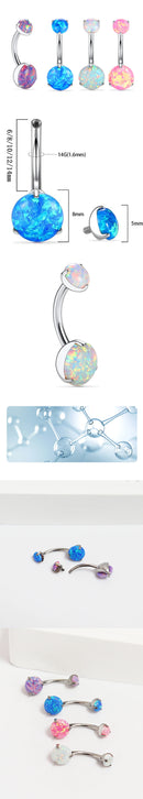 Anel de Umbigo de Titânio F136 com Três Garras 14g Cabeça Dupla Opala Joia Corporal de Piercing para Europa e Estados Unidos