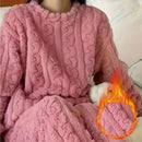 Conjunto de Pijama Quente de Jacquard de Veludo Coral Suave para Mulheres, Roupão Confortável para Inverno