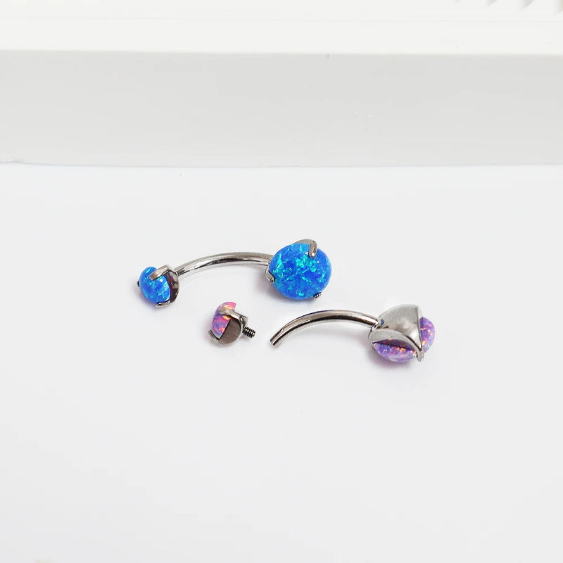 Anel de Umbigo de Titânio F136 com Três Garras 14g Cabeça Dupla Opala Joia Corporal de Piercing para Europa e Estados Unidos