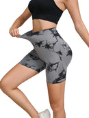 Calças de Fitness Femininas Sem Costura Tie Dye, Shorts Curtos Esportivos de Cintura Alta e Elevação de Quadril, Shorts Justo Sexy com Estampa de Pêssego