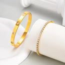 Conjunto de Pulseiras Vnox Love com Corrente, Pedras de Zircônio Redondas, Conjunto de Jóias em Aço Inoxidável PVD para Mulheres