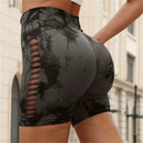 Calças de Fitness Femininas Sem Costura Tie Dye, Shorts Curtos Esportivos de Cintura Alta e Elevação de Quadril, Shorts Justo Sexy com Estampa de Pêssego