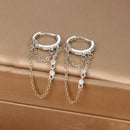 Brincos Longos com Duas Correntes e Pingente de Tassel  Aço Inoxidável Coreano com Zircônia, para Piercing