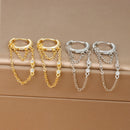 Brincos Longos com Duas Correntes e Pingente de Tassel  Aço Inoxidável Coreano com Zircônia, para Piercing