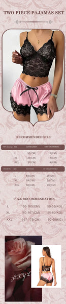 Conjunto de Pijama Feminino Sexy de 2 Peças em Renda com Top Cami Transparente e Shorts, Respirável, Lingerie de Verão Plus Size