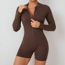 Macacão Feminino de Verão com Zíper Meio, Para Academia, Para Atividades ao Ar Livre, Respirável, Com Costas em V, Roupas de Treino, Levanta Bumbum, Conjunto Esportivo Para Mulher