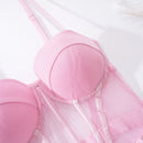 Conjunto de Lingerie de Malha de Luxo para Mulheres, Body Sem Costas, Conjunto de 3 Peças com Cinta-Liga, Vestidos Sensuais para Mulheres