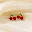 Conjunto de Joias com Colar e Brincos de Pingente de Fruta Cereja de Zircão Vermelho para Mulheres, Nova Tendência, Corrente para Clavícula, Presente