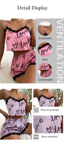 Conjunto de 2 Peças de Pijama Feminino: Shorts e Top , Estampa, Lingerie Sexy, Regata