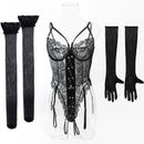 Roupas Íntimas Sexy Femininas Conjuntos de Lingerie em Renda Malha Exótica Body Transparente Luvas Meias de Seda Conjunto Roupas Adulto