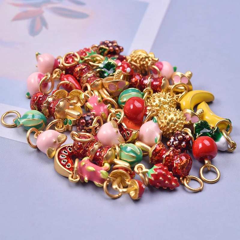 6/16 Peças Estilos Mistos Frutas Banana Morango Melancia Vegetais Repolho Cogumelo Cenoura Pingente Para Fazer Joias