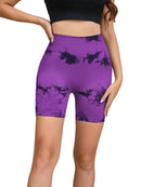Calças de Fitness Femininas Sem Costura Tie Dye, Shorts Curtos Esportivos de Cintura Alta e Elevação de Quadril, Shorts Justo Sexy com Estampa de Pêssego