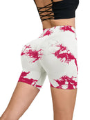 Calças de Fitness Femininas Sem Costura Tie Dye, Shorts Curtos Esportivos de Cintura Alta e Elevação de Quadril, Shorts Justo Sexy com Estampa de Pêssego