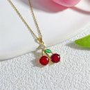 Conjunto de Joias com Colar e Brincos de Pingente de Fruta Cereja de Zircão Vermelho para Mulheres, Nova Tendência, Corrente para Clavícula, Presente