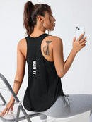 Colete esportivo feminino com letras bordadas de secagem rápida, roupa esportiva em rede respirável