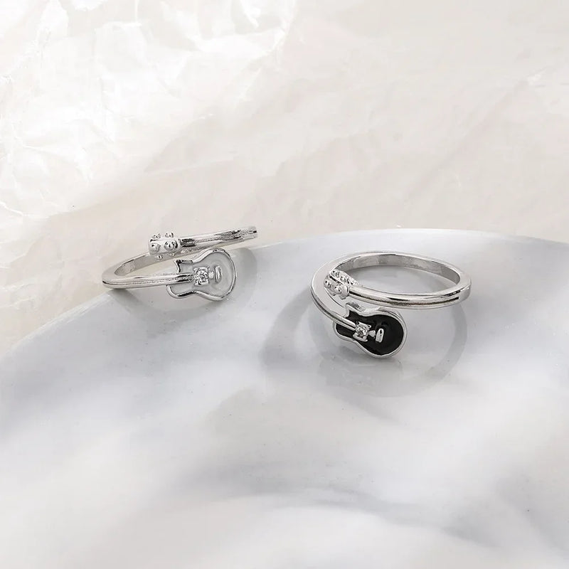 Anel de Guitarra com Nota Musical Joias Design Exclusivo Anéis Ajustáveis para Indicador Feminino Anel de Declaração