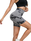 Calças de Fitness Femininas Sem Costura Tie Dye, Shorts Curtos Esportivos de Cintura Alta e Elevação de Quadril, Shorts Justo Sexy com Estampa de Pêssego