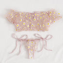 Roupa íntima feminina sexy de verão Sedutora floral Lingerie sonhadora ombros descobertos Blusas bralette calcinhas Conjunto erótico transparente