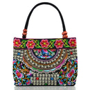Bolsa de Ombro Feminina Bordada Pequenas Estilo Nacional Floral Bordado de Mão com Alça Superior Bordadas com Miçangas Bolsa com Aba
