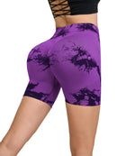Calças de Fitness Femininas Sem Costura Tie Dye, Shorts Curtos Esportivos de Cintura Alta e Elevação de Quadril, Shorts Justo Sexy com Estampa de Pêssego
