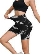 Calças de Fitness Femininas Sem Costura Tie Dye, Shorts Curtos Esportivos de Cintura Alta e Elevação de Quadril, Shorts Justo Sexy com Estampa de Pêssego
