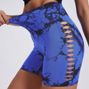 Calças de Fitness Femininas Sem Costura Tie Dye, Shorts Curtos Esportivos de Cintura Alta e Elevação de Quadril, Shorts Justo Sexy com Estampa de Pêssego