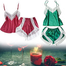 Conjunto de Pijama Feminino Sexy com Patchwork e Renda, Respirável com Alças Finas