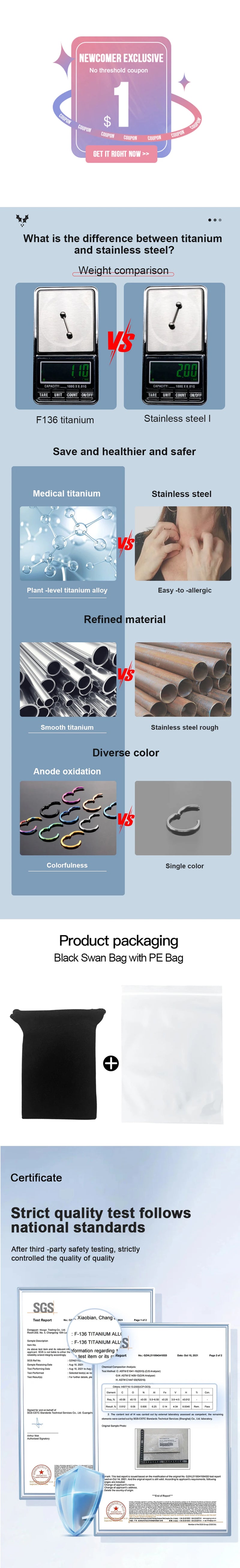 Anel de Umbigo de Titânio F136 com Três Garras 14g Cabeça Dupla Opala Joia Corporal de Piercing para Europa e Estados Unidos