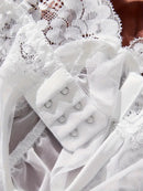 Conjunto de Camisola Ultra Sexy de Tule com Sutiã Decote V e Saia Aberta  Transparente Lingerie Kit de Luxo