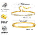 Conjunto de Pulseiras Vnox Love com Corrente, Pedras de Zircônio Redondas, Conjunto de Jóias em Aço Inoxidável PVD para Mulheres