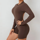 Macacão Feminino de Verão com Zíper Meio, Para Academia, Para Atividades ao Ar Livre, Respirável, Com Costas em V, Roupas de Treino, Levanta Bumbum, Conjunto Esportivo Para Mulher