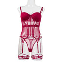 Conjunto de Lingerie de Malha de Luxo para Mulheres, Body Sem Costas, Conjunto de 3 Peças com Cinta-Liga, Vestidos Sensuais para Mulheres