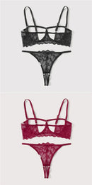 Conjunto de 2 peças Mostrando Seios, Tela de Cor Sólida, Conjunto de Lingerie Sexy Transparente